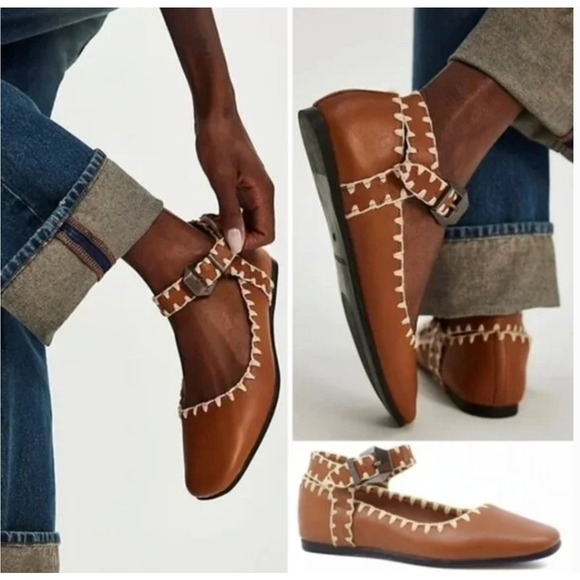 NEW Free People Crochet Mystic Mary Jane Flats Size 9 Tan - Picture 2 of 12